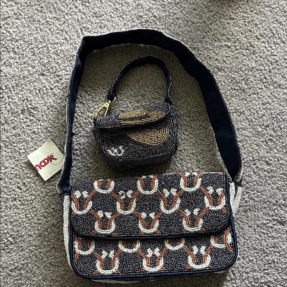 Beaded Western Shoulder Bag with Detachable Mini Bag